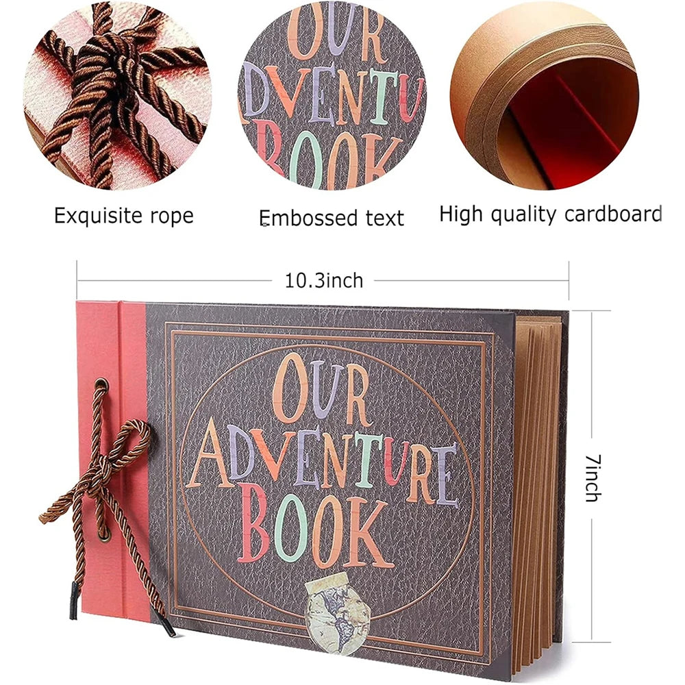 Álbum de Fotos Scrapbook "Our Adventure Book" – Libro de Aventuras Personalizable con Hojas de Kraft
